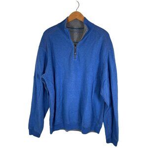 Tommy Bahama Mens Size L Reversible Blue and Grey Cotton Zip Mock Neck Sweater